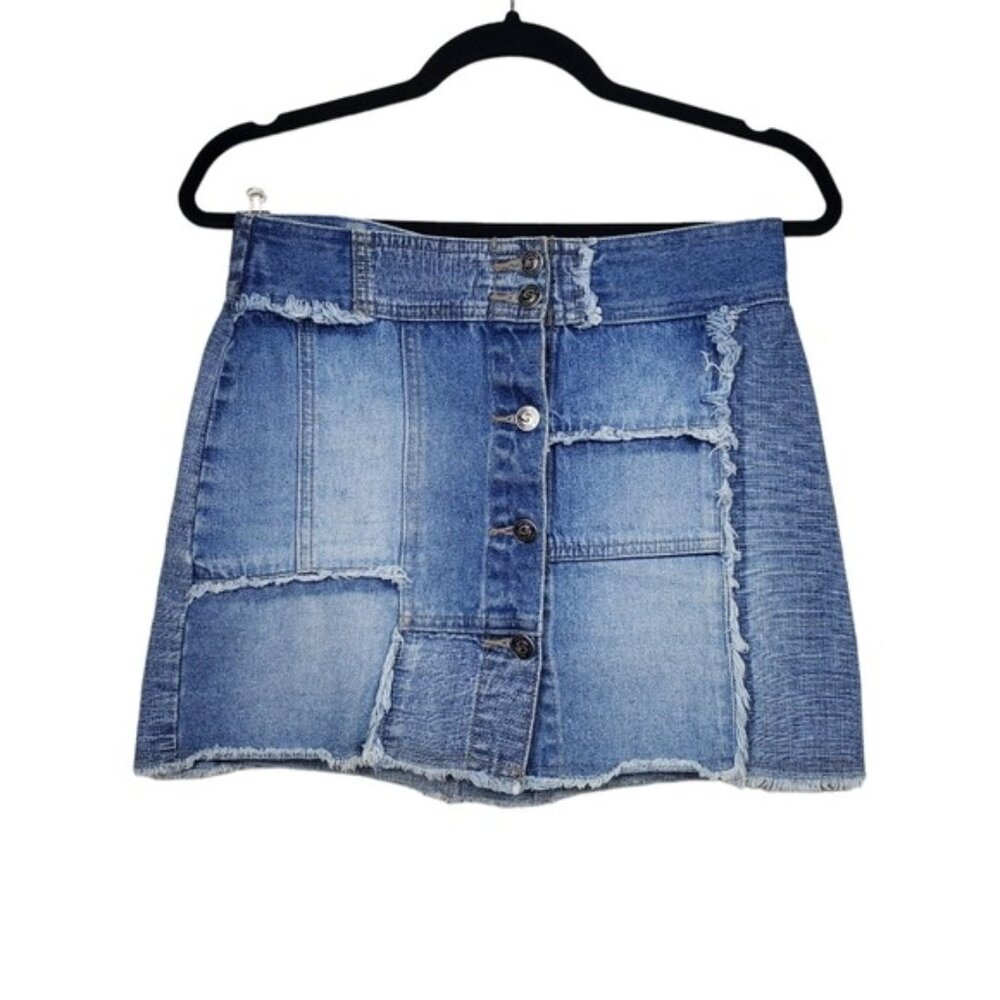 Squeeze by Stephen Hardy Womens Y2K Patchwork Denim Mini Skirt Size 1/2